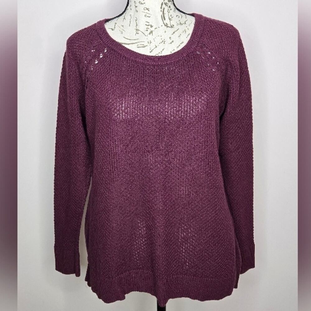 LOFT Plum Purple Long Sleeve Knit Sweater w/ Side Slits Womens Sz Petite Medium